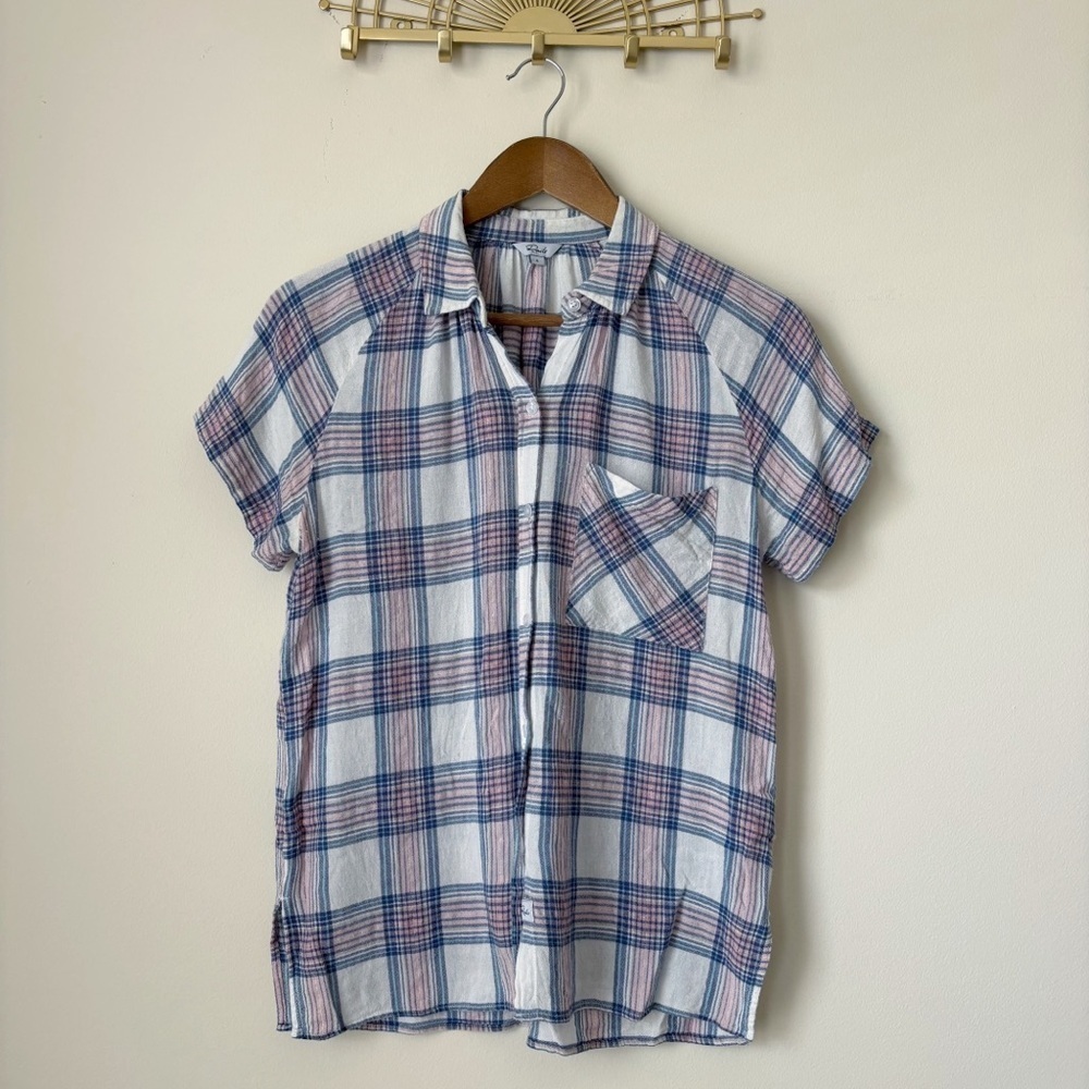 Rails Blue & Pink Metallic Plaid Christine Button Front Shirt Small